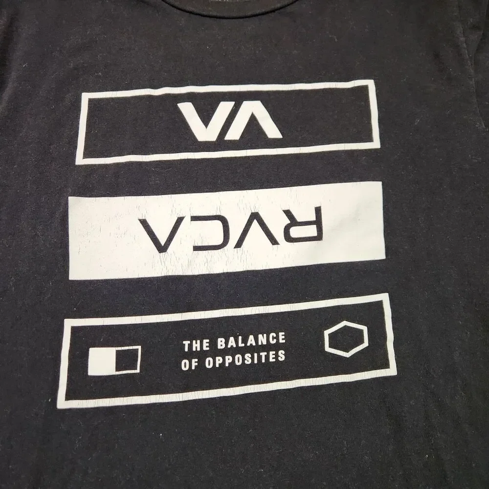 RVCA T-Shirt Men's M Black Short Sleeve‎ Logo Graphic Regular Fit Crew Cotton
